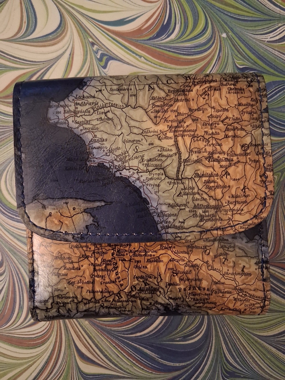 2Patricia Nash Blue and Tan Map Print Leather Wallet By Patricia Nash